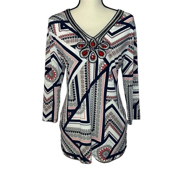 JM Collection Printed; Embellished Tunic - Picture 1 of 9